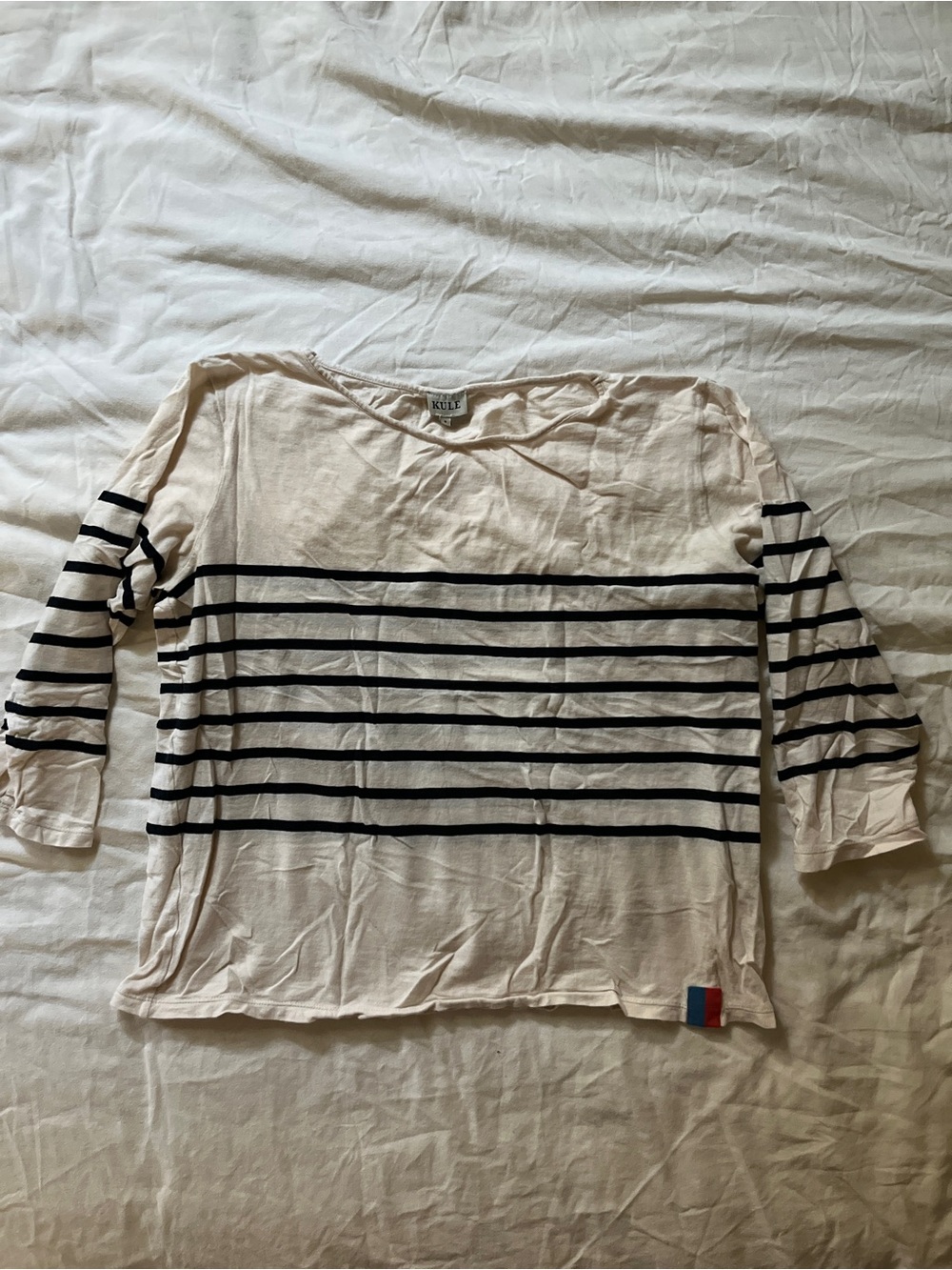Striped Kule Top in Cream with Blue Stripes